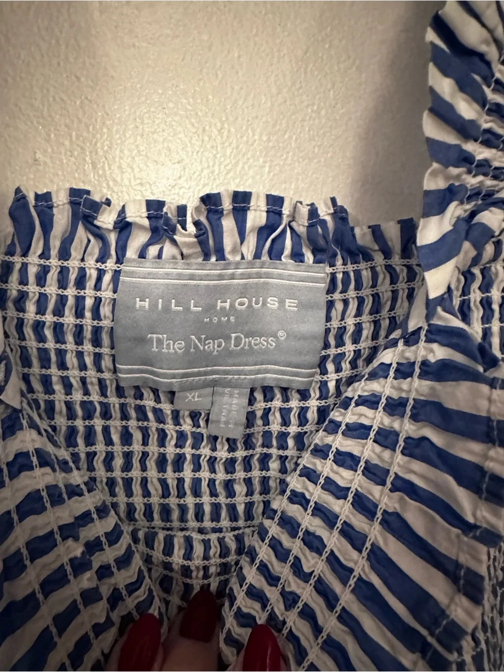 Hill House Striped Smocked Midi Dress - Blue & White - Picture 3 of 3
